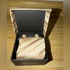 Taylor & Wright Cream Striped Tie and Cufflink Set work formal wedding